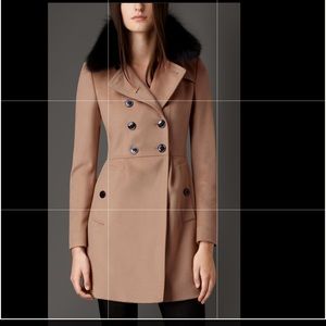 Burberry virgin wool cashmere coat with fox fur size 4